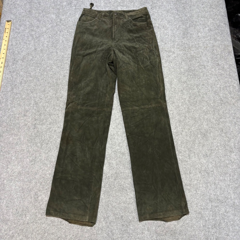 Nine West Olive Green Genuine Suede Leather Straight Leg Pants Women Size 8